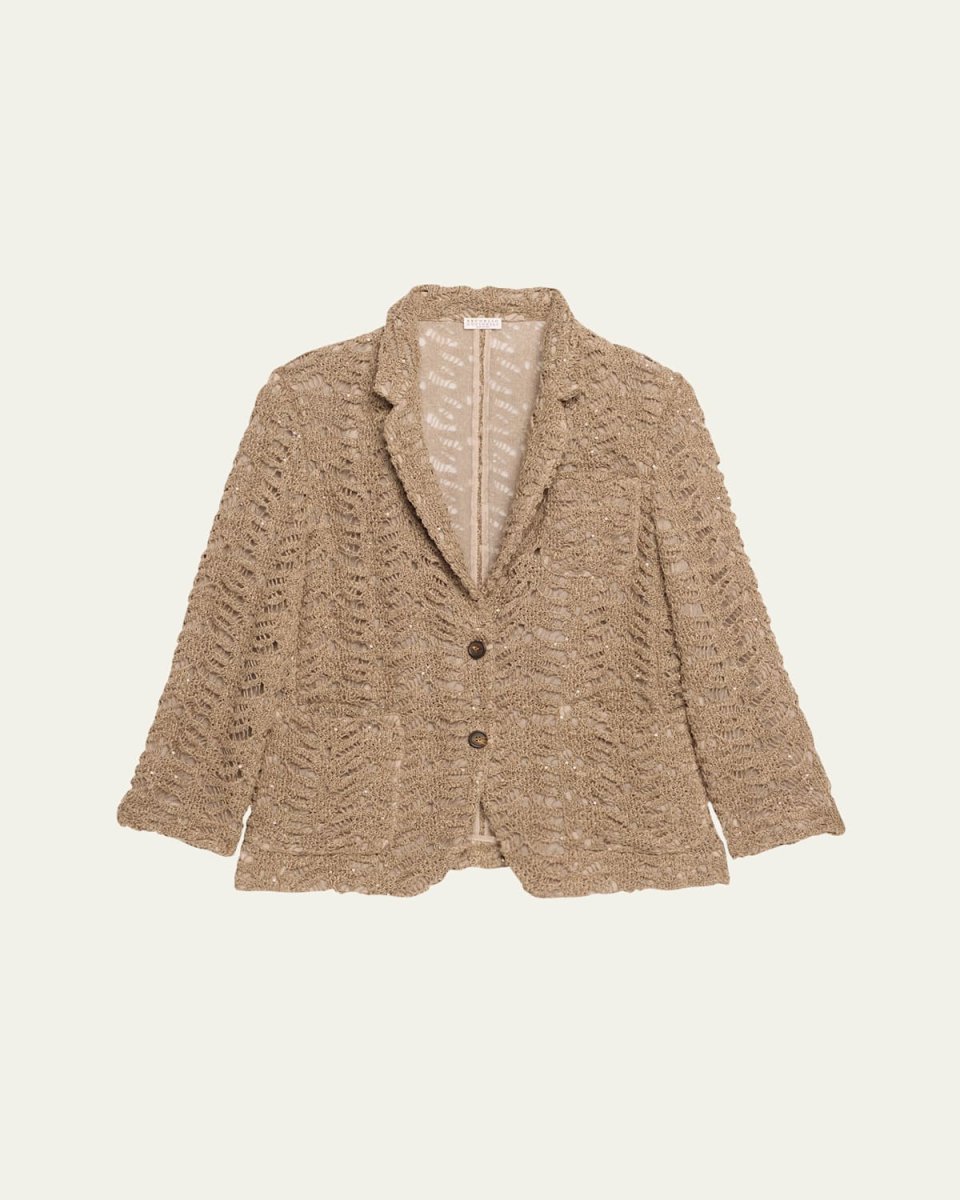 Luxe Paillette Lace Knit Single-Breasted Blazer